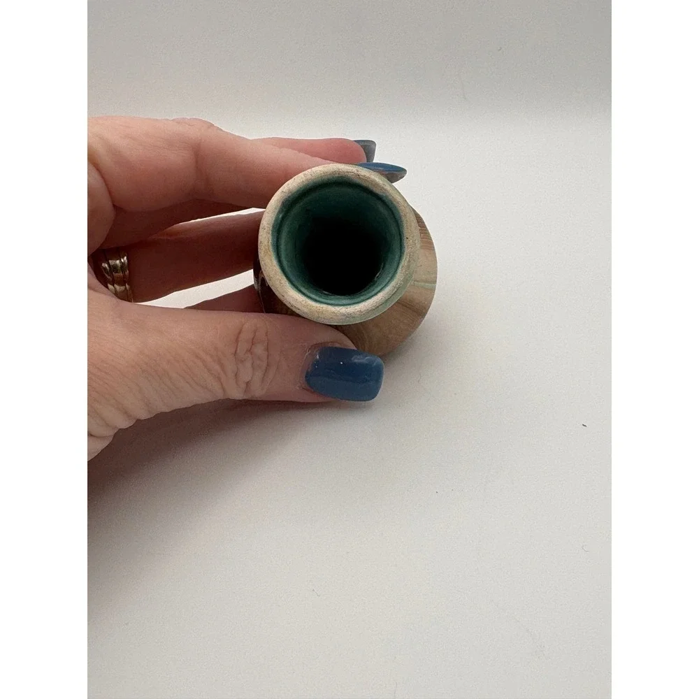 Handcrafted Swirl Ceramic Bud Vase Teal Brown Small Decorative Accent